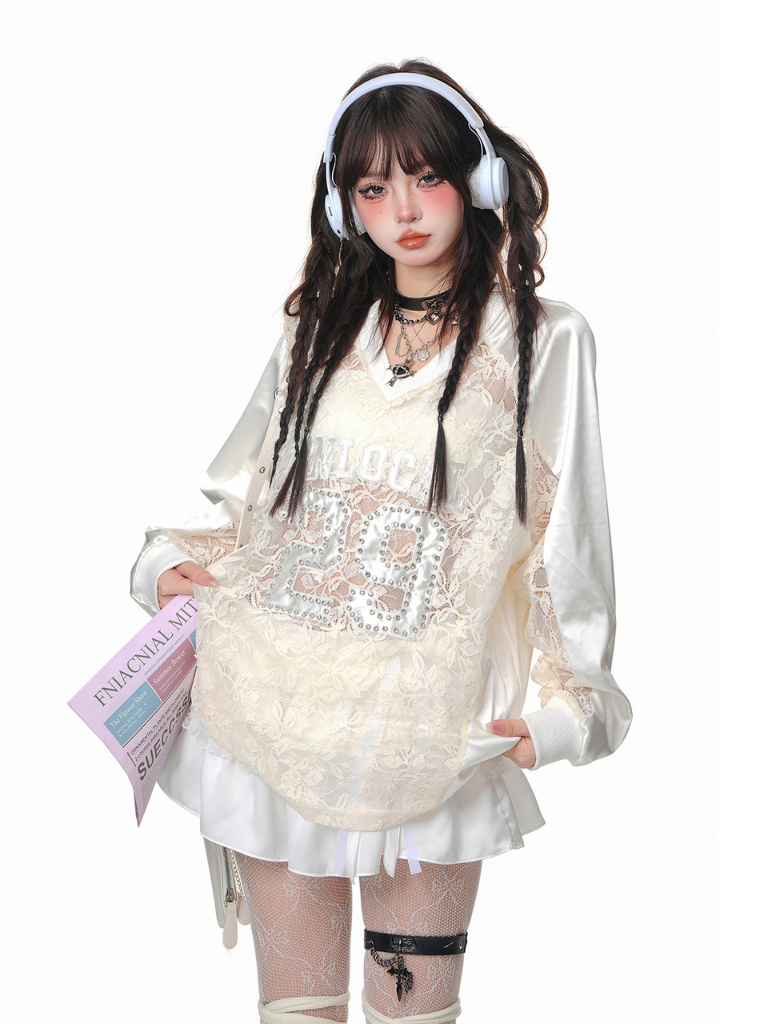 Lace Jersey Top & White Skirt