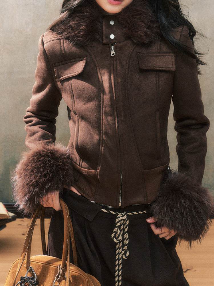 Fur Collar Hooded Shearling Jacket - My Store