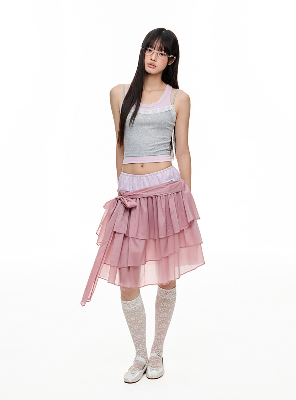 Glitter Star Layered Mesh Ruffle Skirt