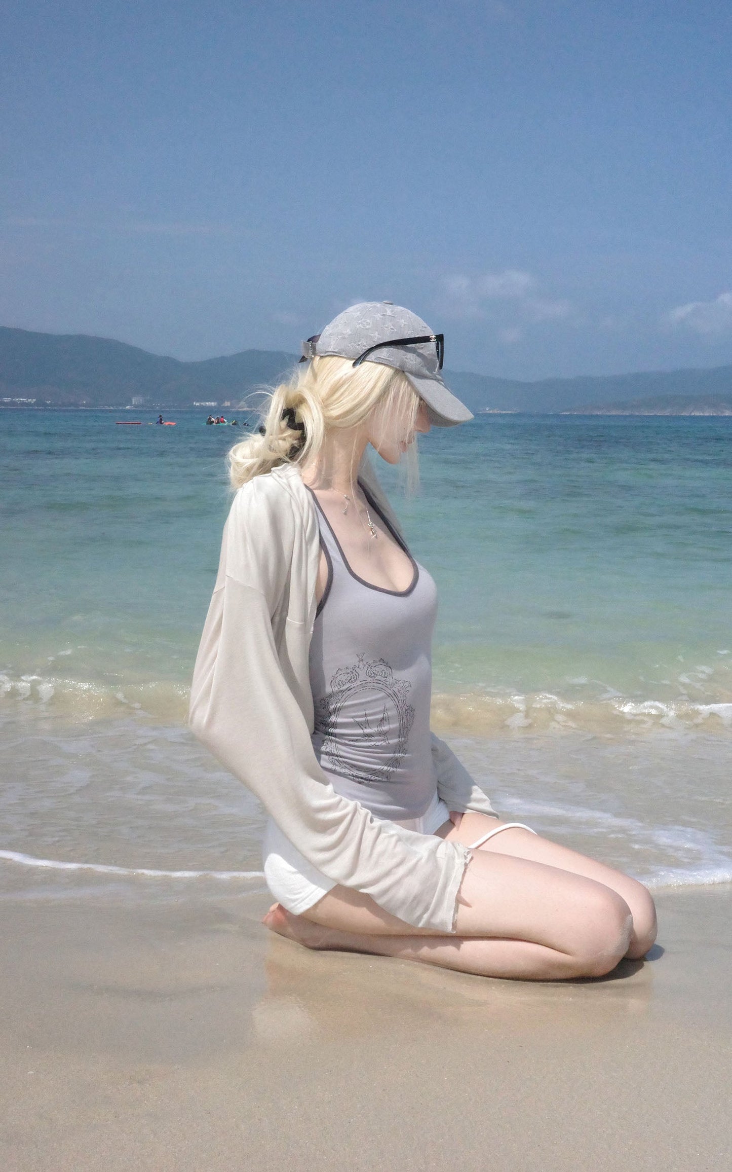 Contrast Frame Print Ribbed Fitted Top