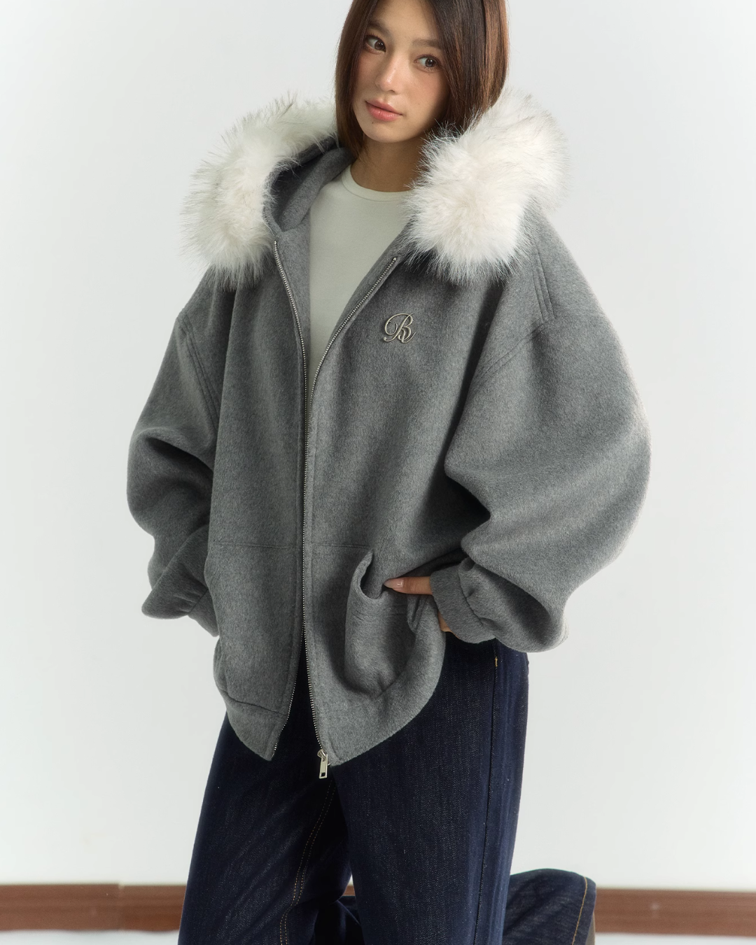 ファーカラーウールツイードジャケット