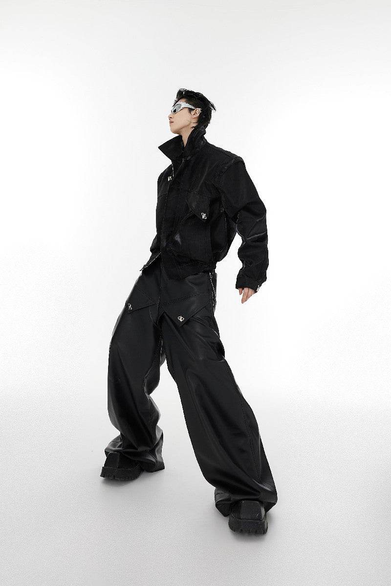 Shoulder Pads PU Leather Jacket - My Store