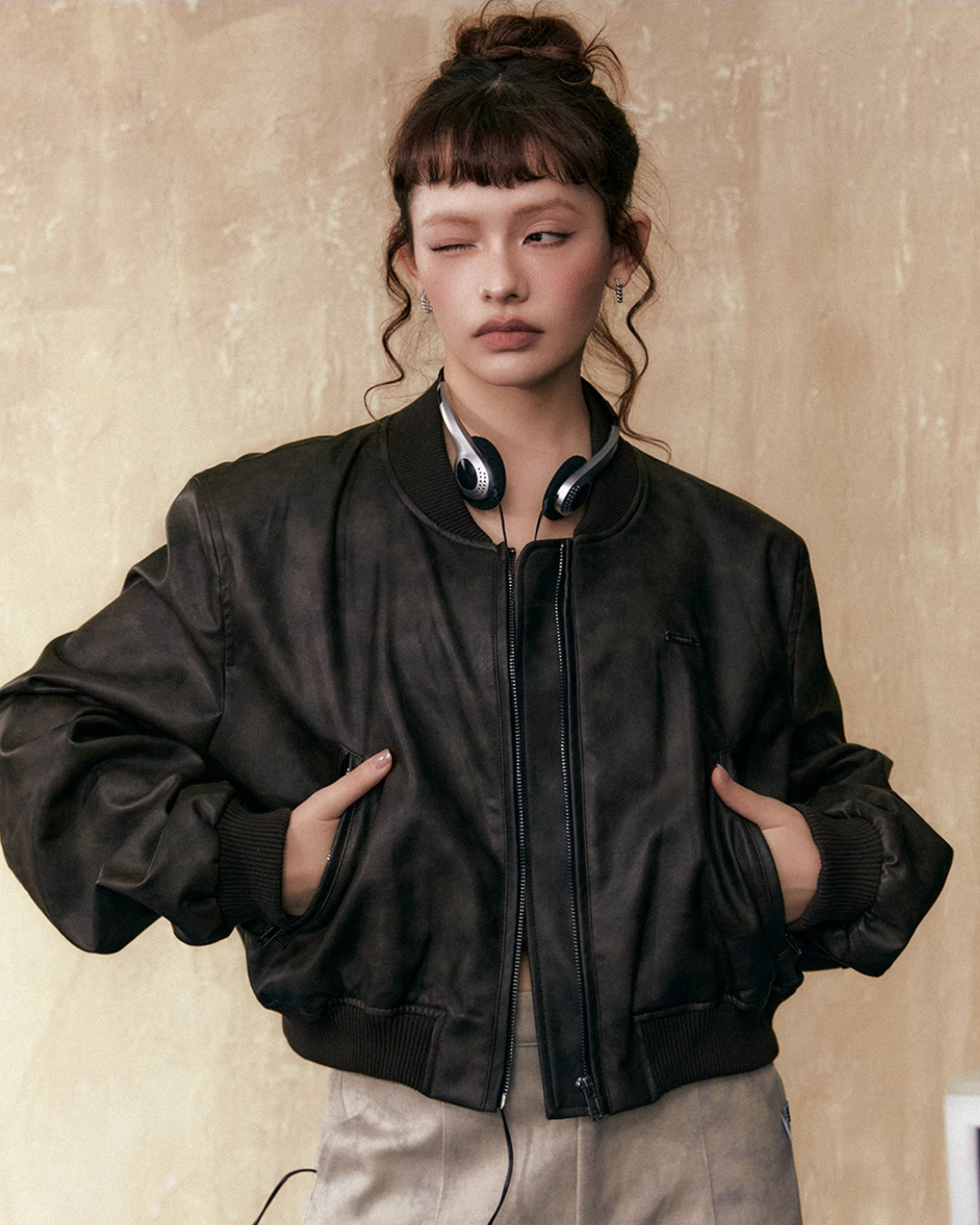 Leather Collarless Jacket
