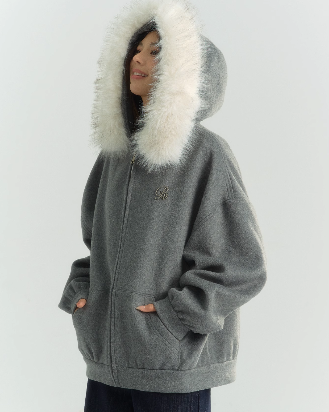 ファーカラーウールツイードジャケット