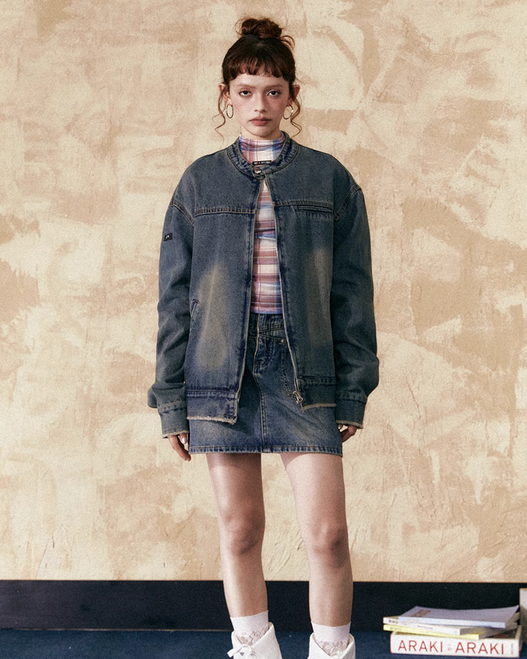 Collarless Denim Jacket