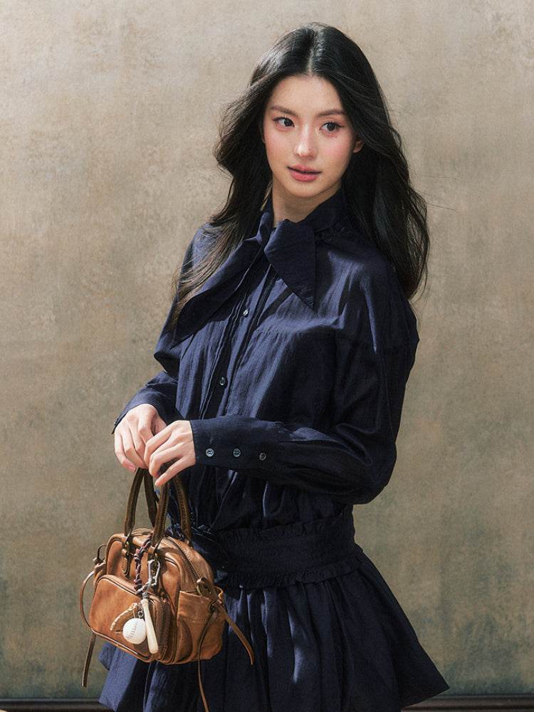 Dark Blue French Shirt Dress - My Store