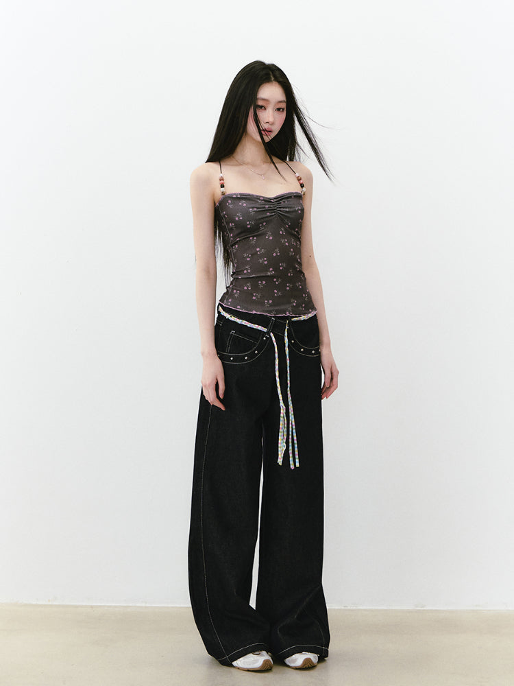 Irregular Wide-Leg Denim Pants