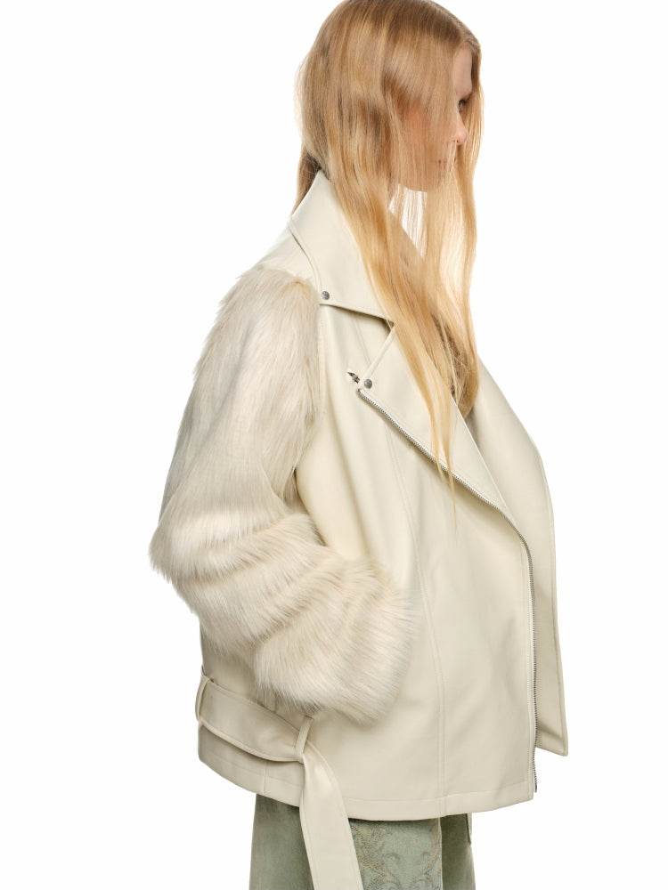 Fur Panel Quilted Moto Jacket - My Store
