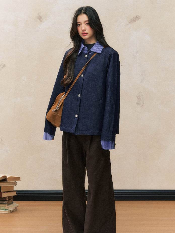 Plaid Contrast Collar Cotton Jacket - My Store