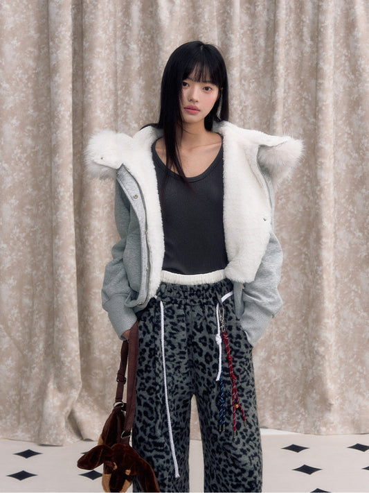 フェイクファー裏地付きジッパー付きファーカラージャケット