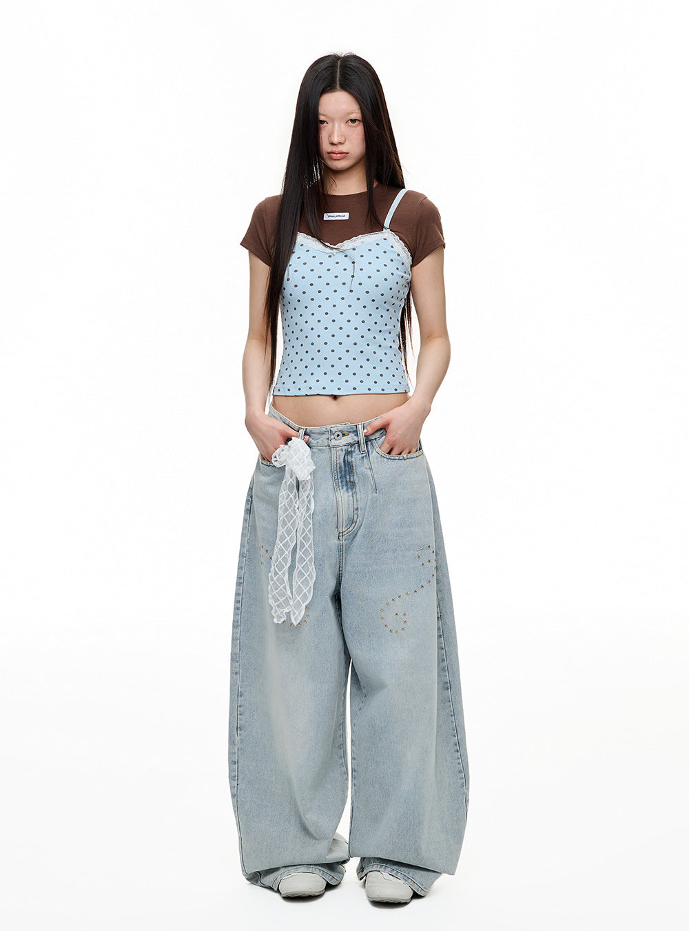 Dot Lace Layered Two-Piece T-Shirt