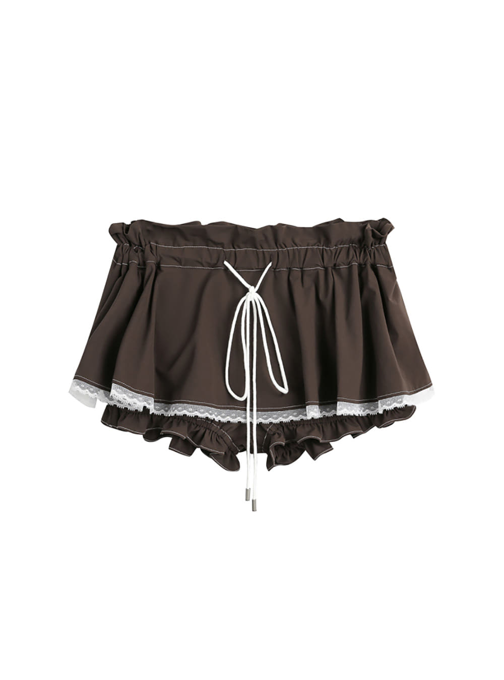 Lace Color-Blocked Shirred Shorts Skirt