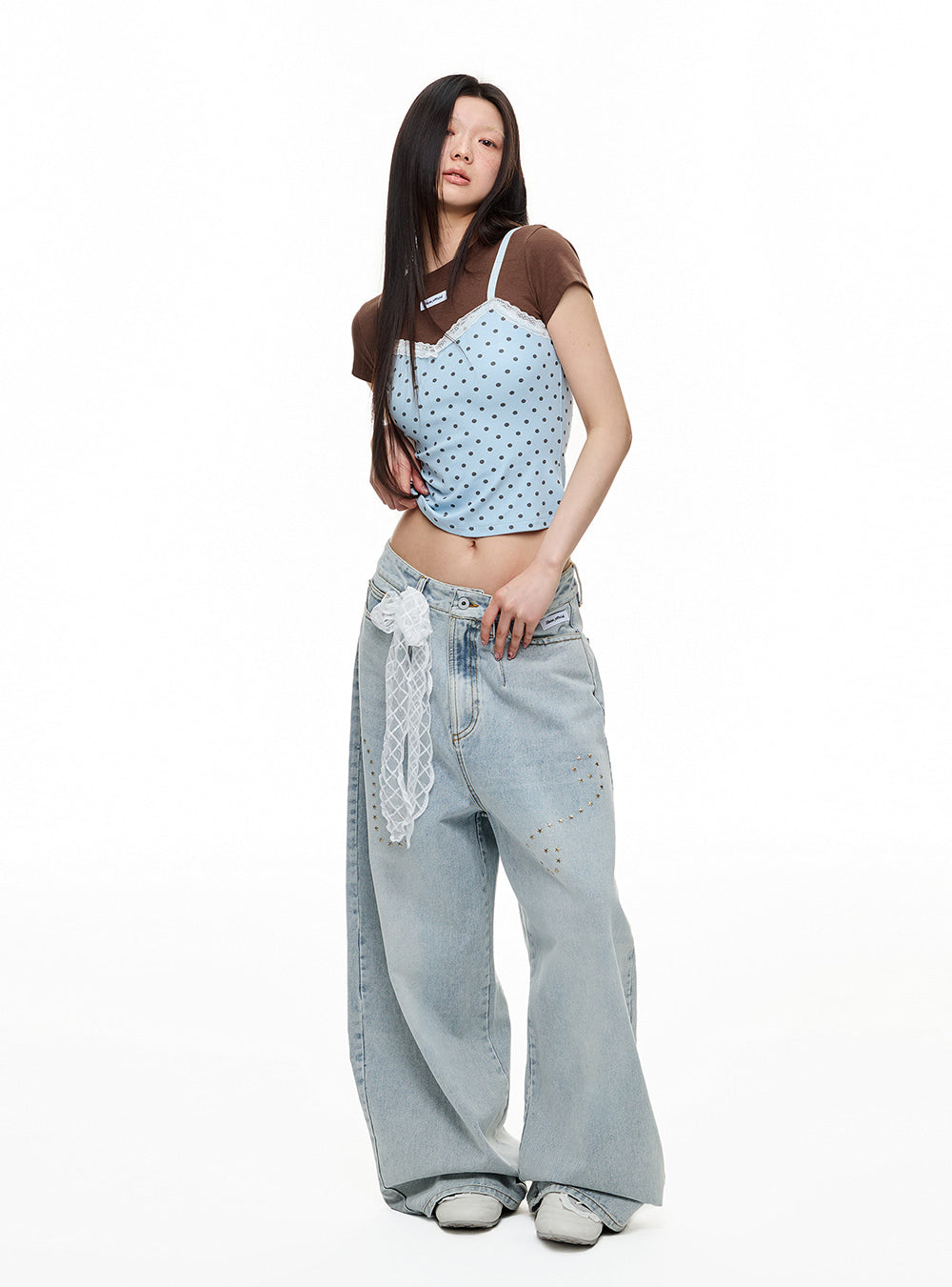 Dot Lace Layered Two-Piece T-Shirt