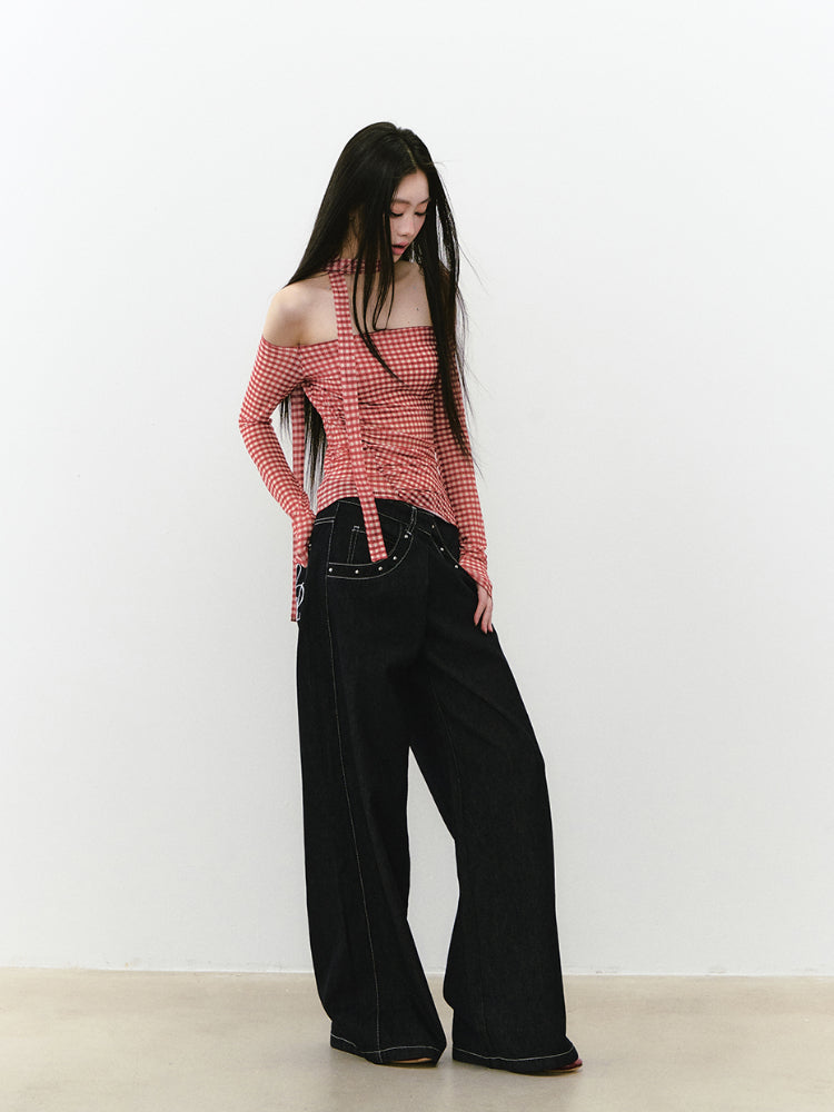 Irregular Wide-Leg Denim Pants