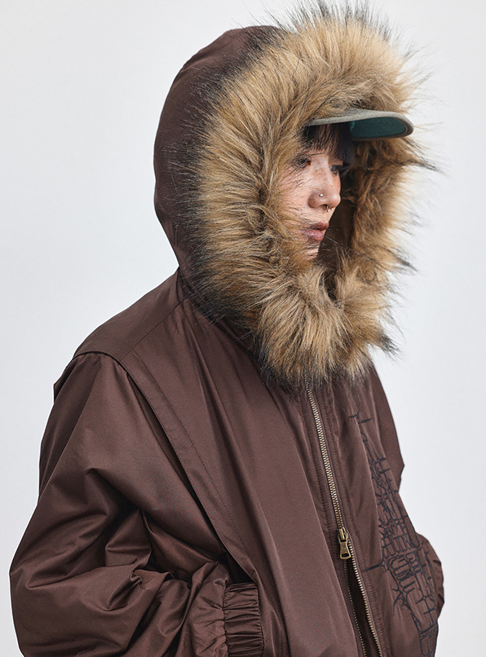Fur Hood Quilting Half Jumper Jacket (2color)
