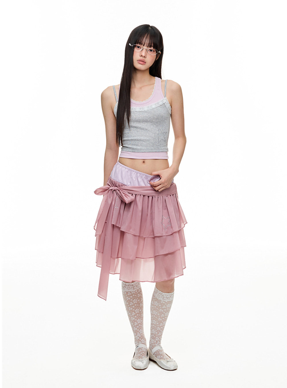 Glitter Star Layered Mesh Ruffle Skirt