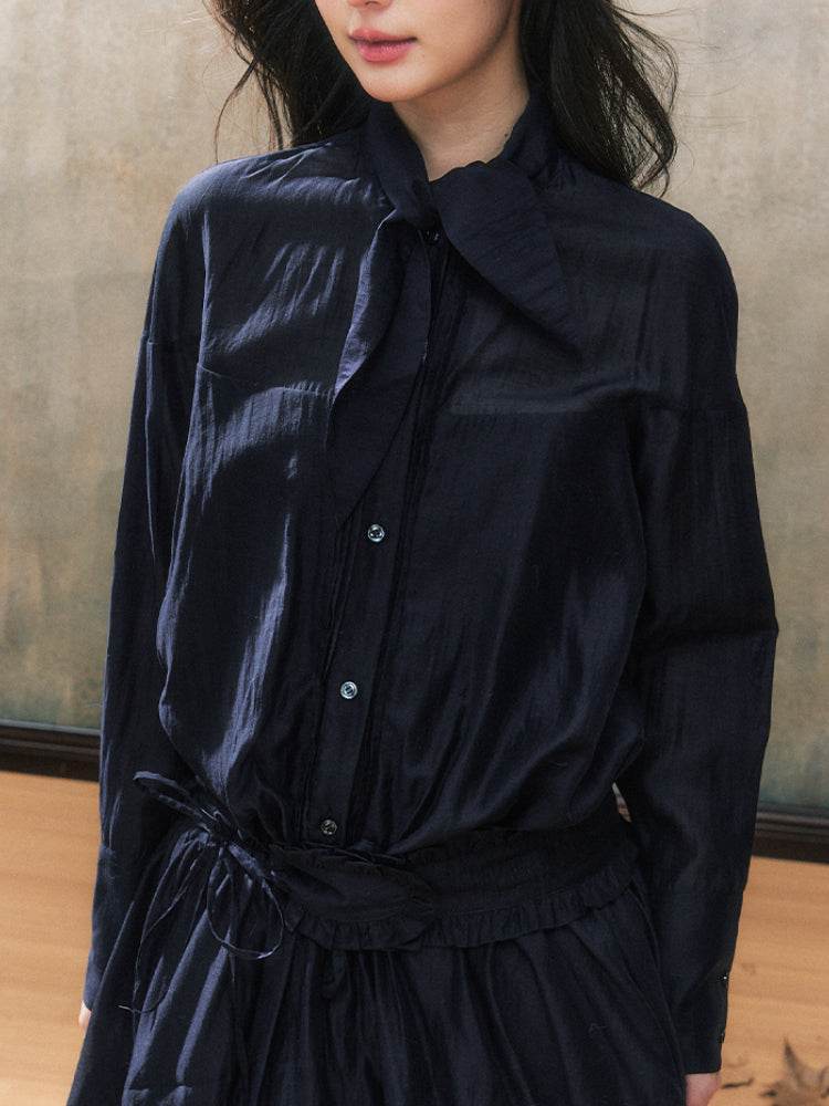 Dark Blue French Shirt Dress - My Store