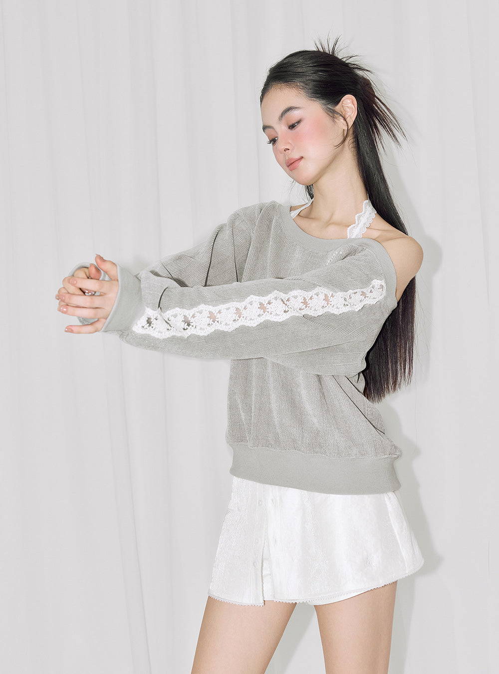 Lace Chenille Hollow Long-Sleeved Top