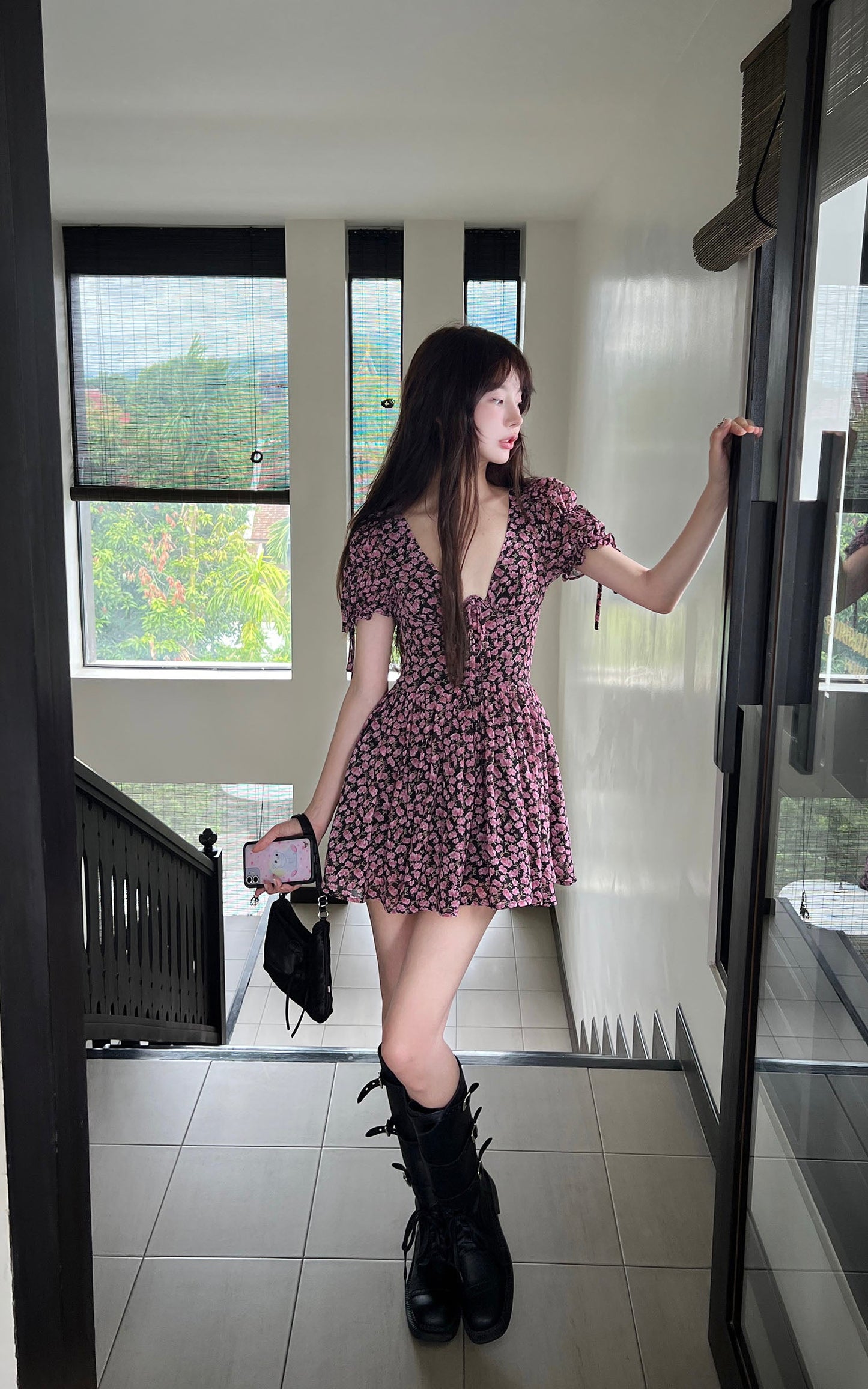 Rosy Bloom Mini Dress