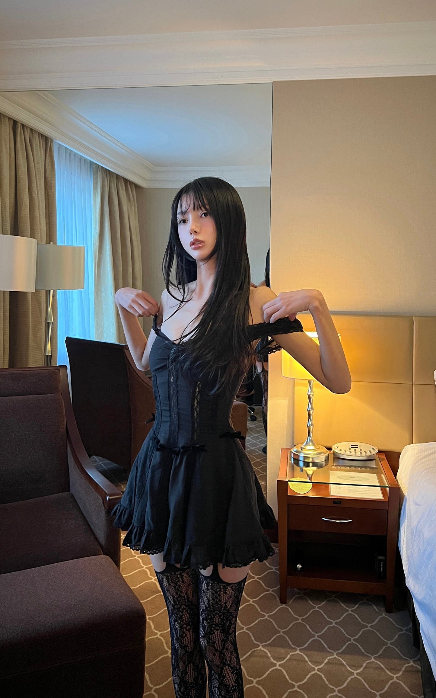 Velvet Bow Lace Mini Dress