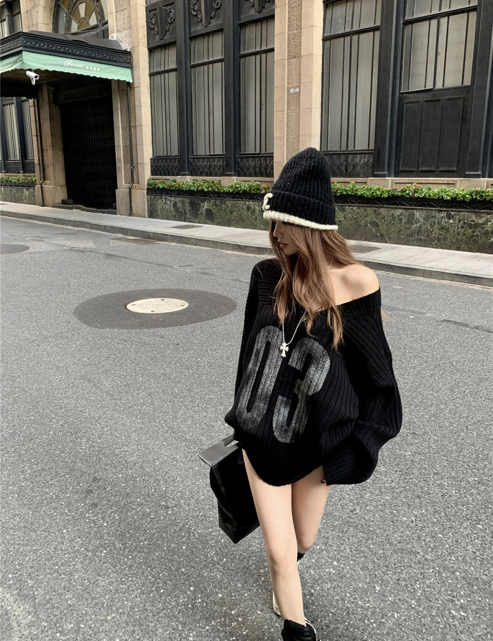 Retro Oversized Print Sweater