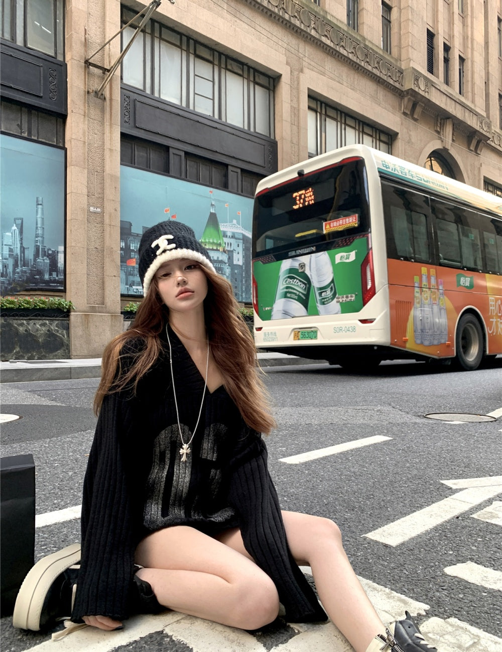 Retro Oversized Print Sweater