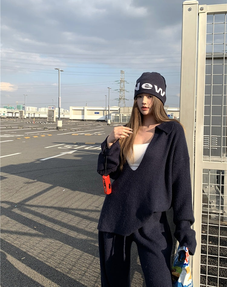 Navy Sweater & Pants Set