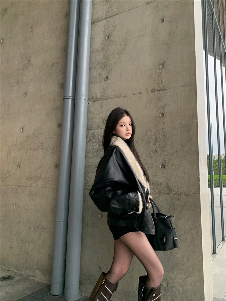 Fur Trim Leather Jacket