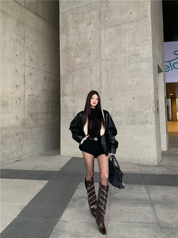 Fur Trim Leather Jacket