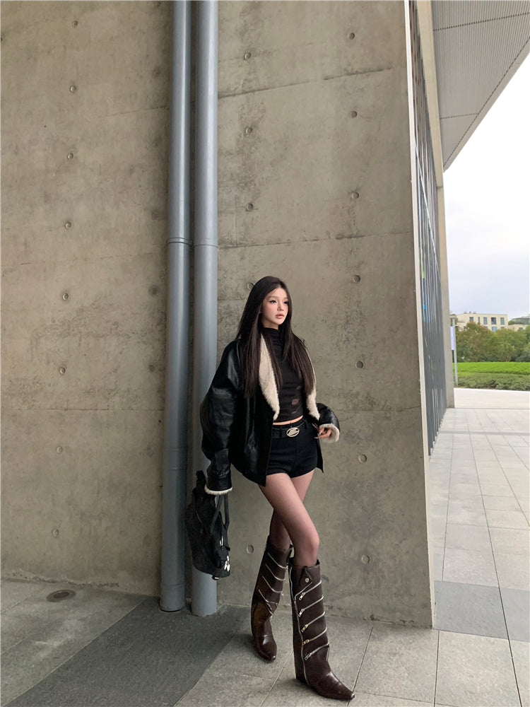 Fur Trim Leather Jacket
