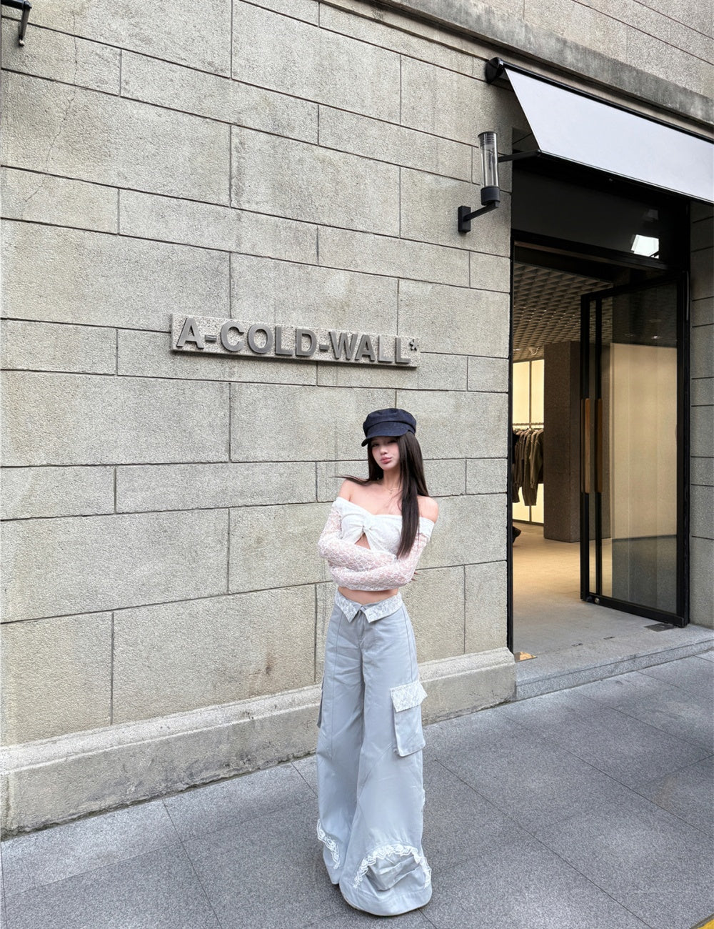 White Lace Trim Pants