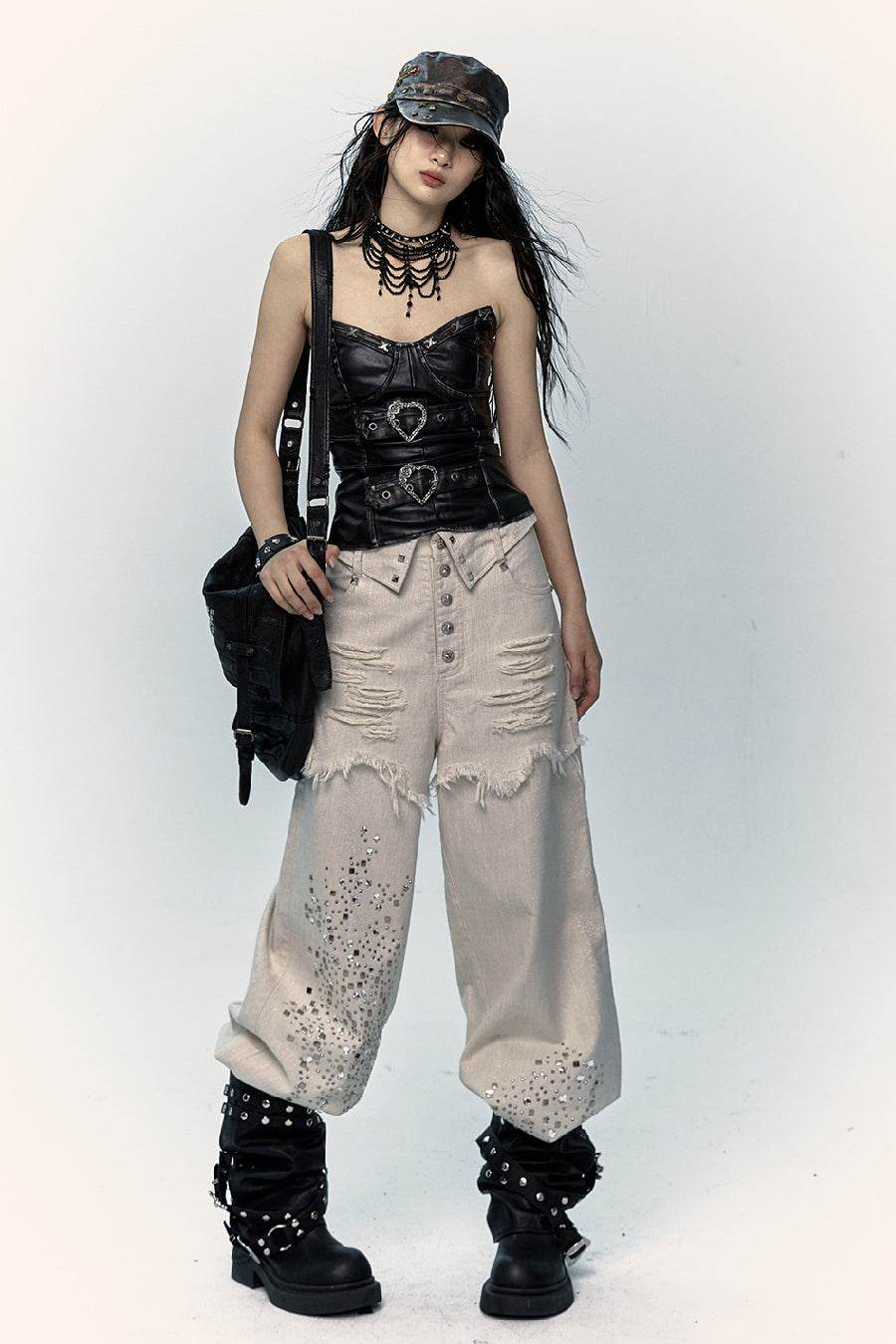Wide-Leg Rhinestone Jeans - My Store