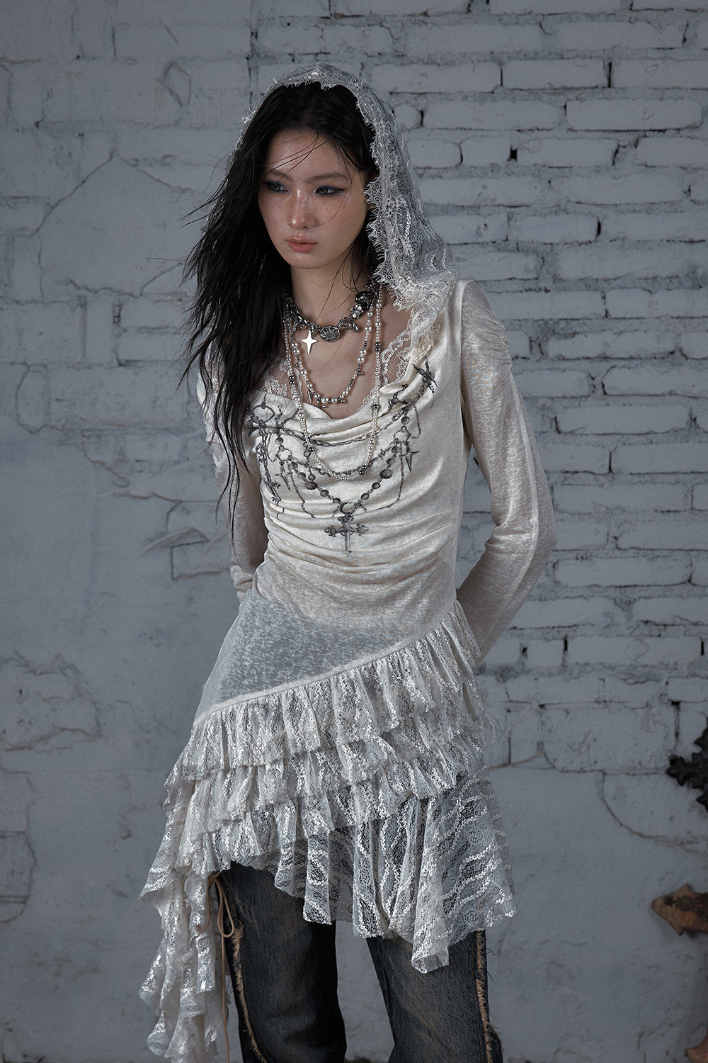 Lace Hooded Chain Dress