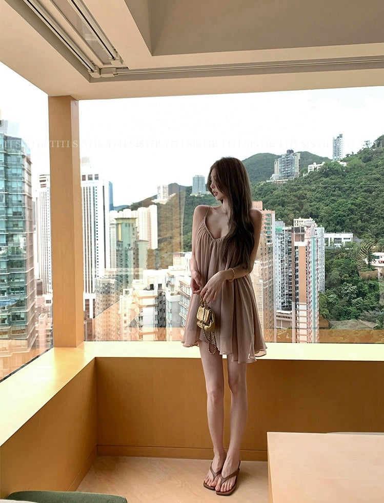 Romantic Halter Neck Chiffon Dress