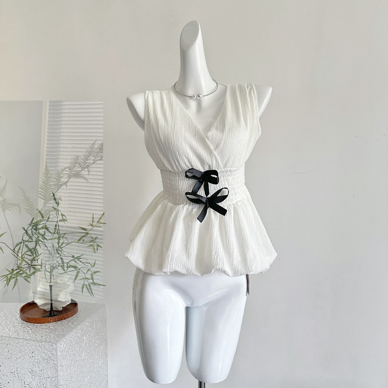 Kiara V-Neck Bow Blouse Top