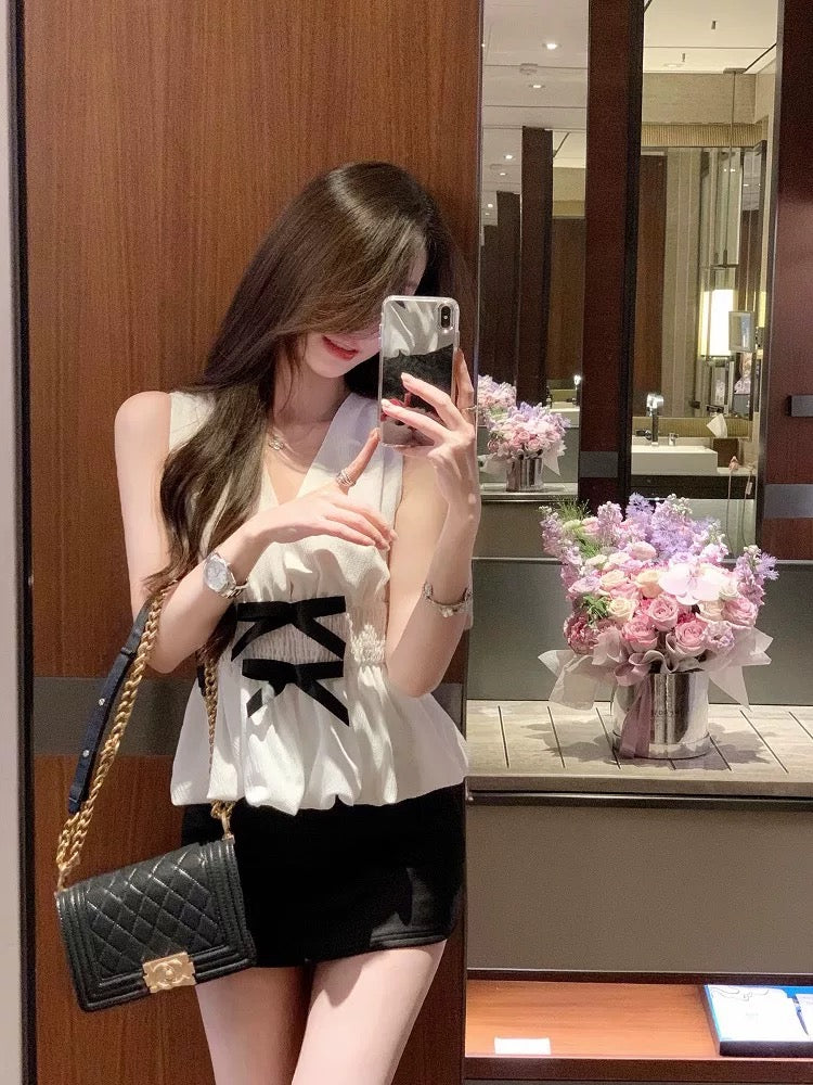 Kiara V-Neck Bow Blouse Top