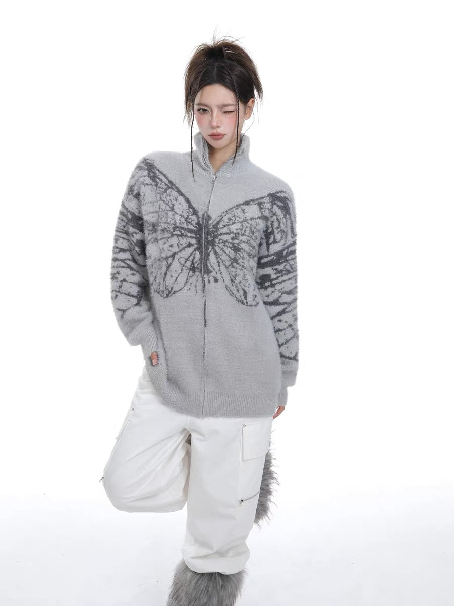 Fleece Butterfly Zip Up Jacket
