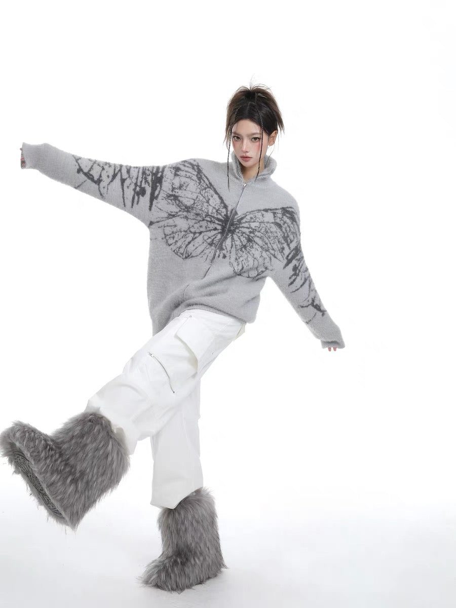 Fleece Butterfly Zip Up Jacket