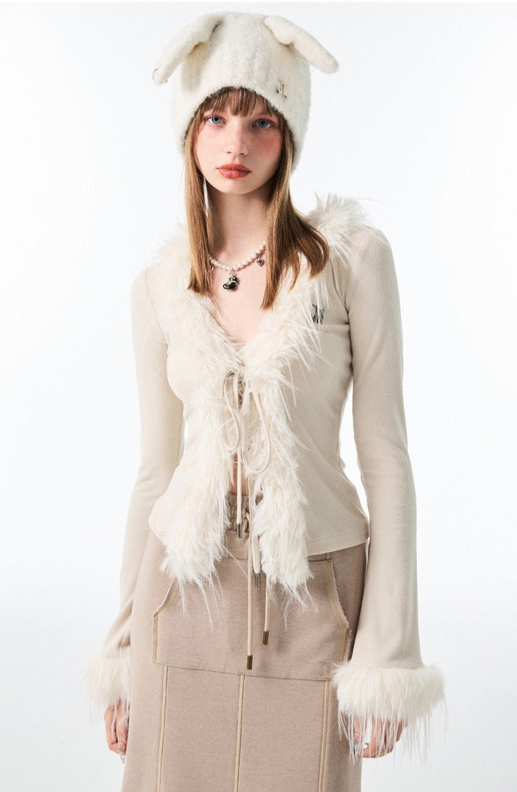 1JINN Fur Accent Cardigan