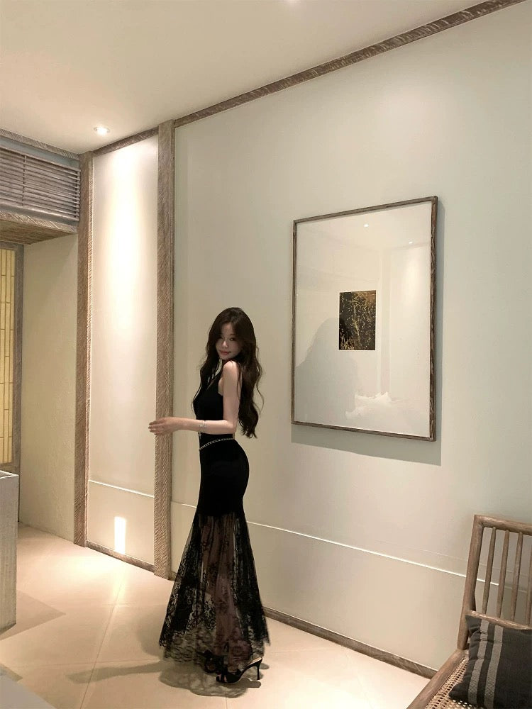 Black Rose Semi-Sheer Lace Bodycon Dress