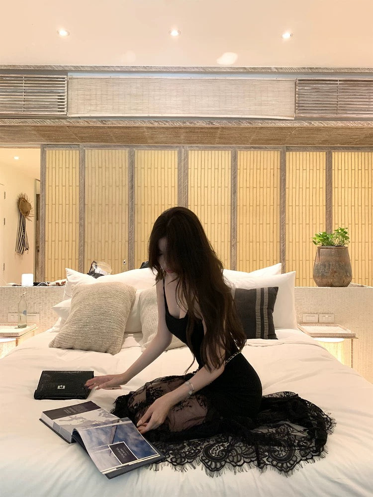 Black Rose Semi-Sheer Lace Bodycon Dress