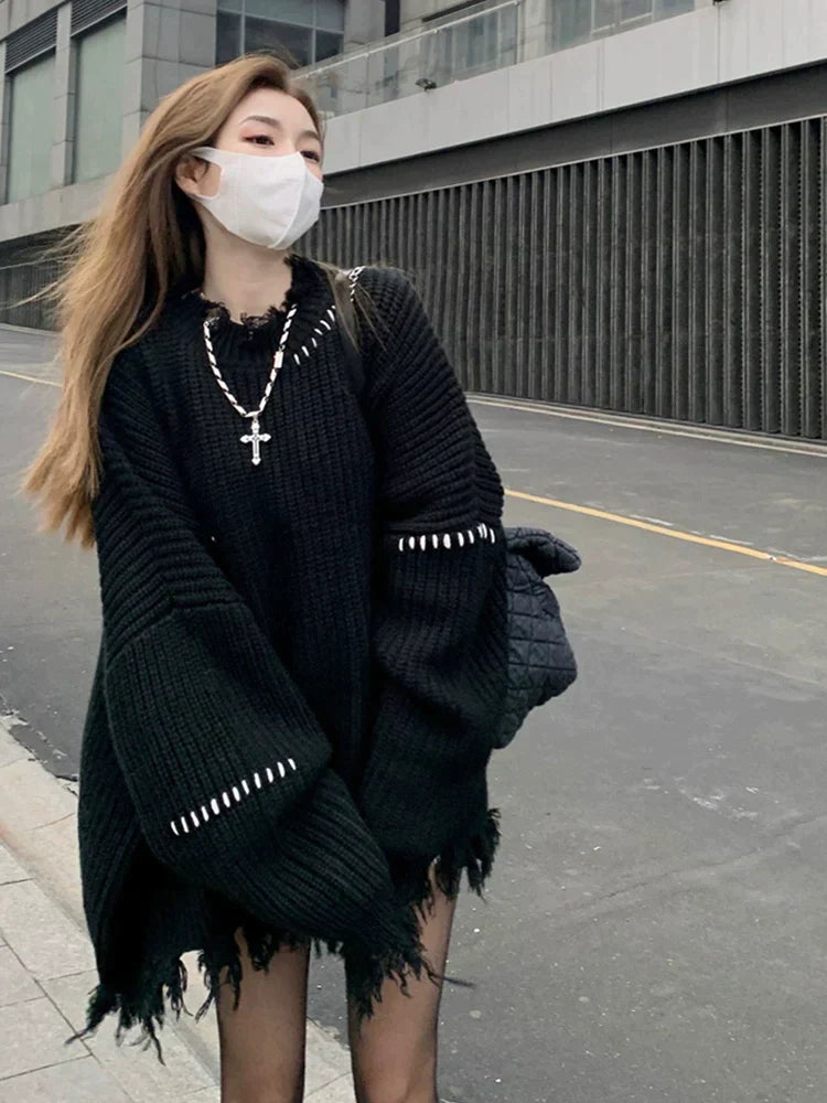 Oversized Contrast Stitch Sweater