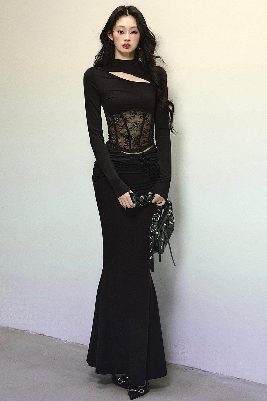 Elegant Fitted Lace Mermaid Skirt Set-Up - My Store