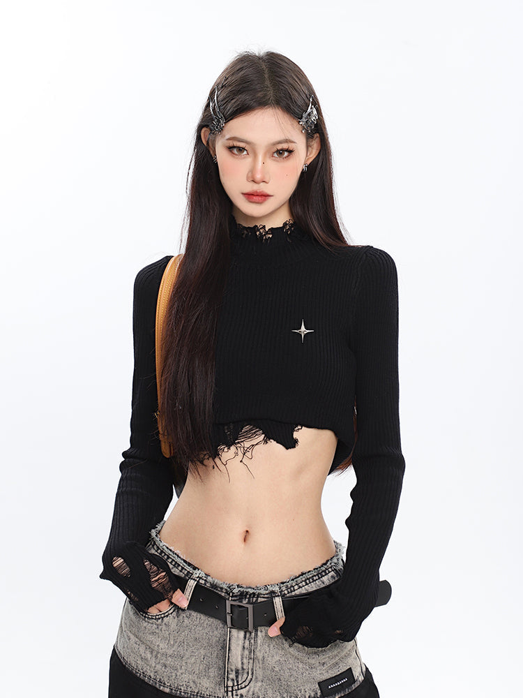 klia Star Distressed Long Sleeve Top