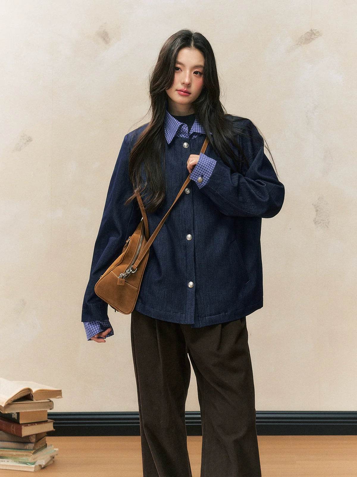 Plaid Contrast Collar Cotton Jacket - My Store