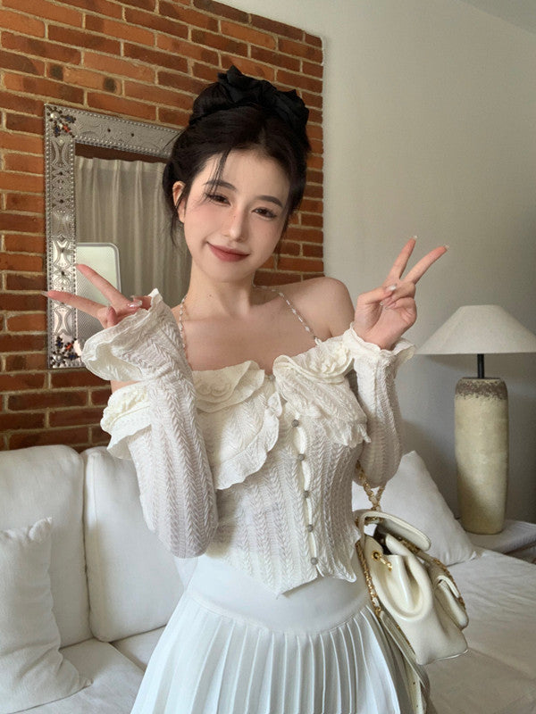 Halter Ruffle Long Sleeve Top