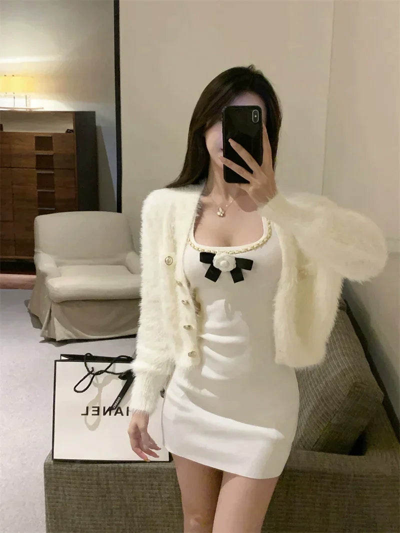 Contrast Stitch Rose Dress