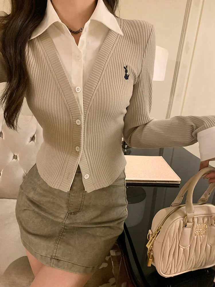 White Collar Cardigan Top