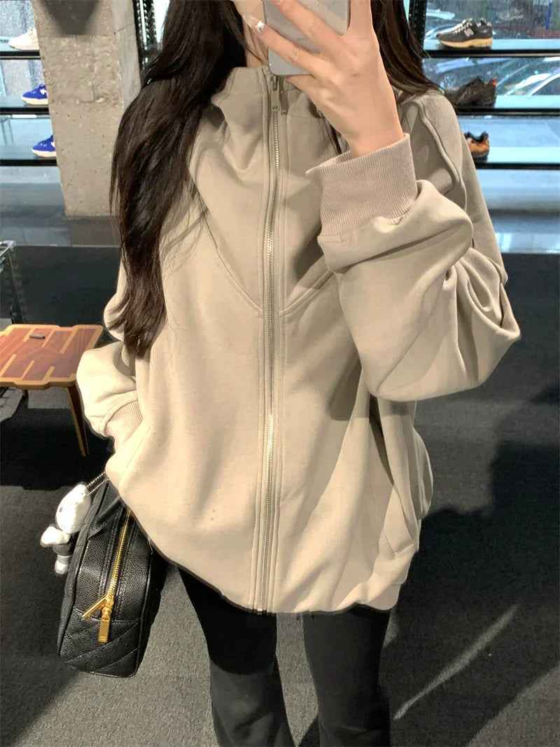 Oversized Gray Zip Hoodie
