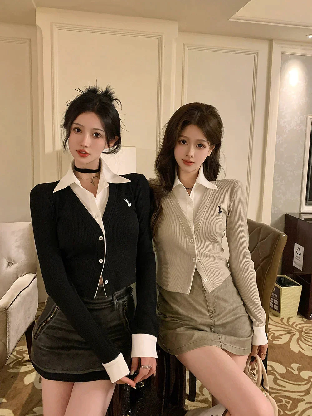 White Collar Cardigan Top